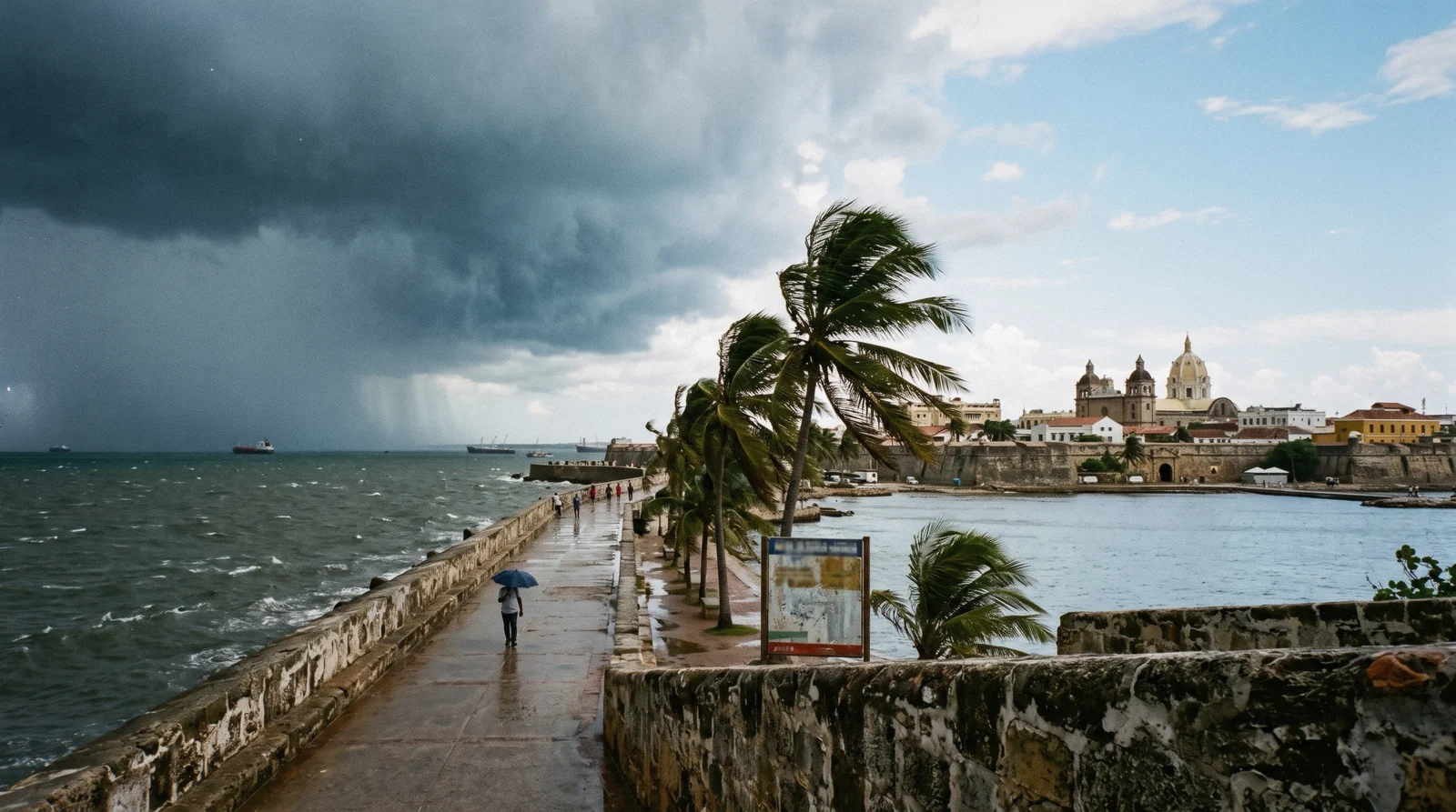 Clear dry-season sky over the Walled City ramparts, best time to visit Cartagena