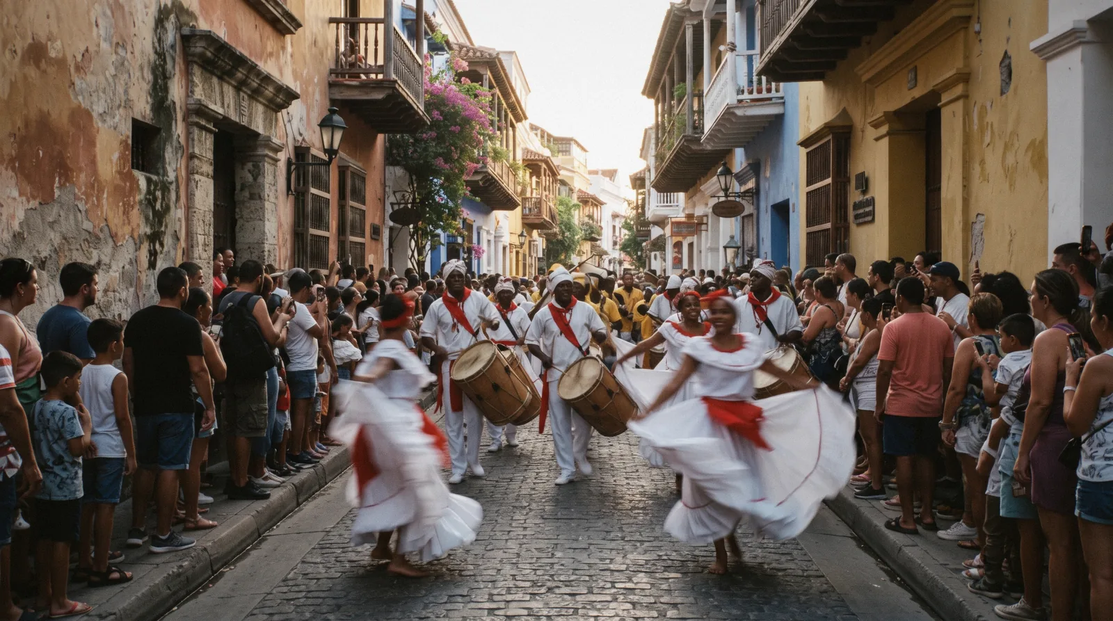 Street parade during the independence fiestas in the historic center, cartagena events calendar