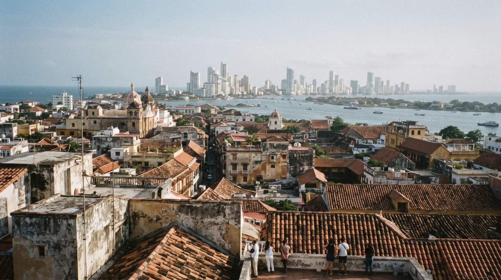 A street corner where the walled Centro Histórico meets Getsemaní, two of the seven Cartagena neighbourhoods